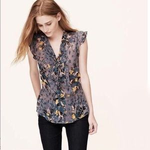 Loft floral flutter sleeve bow tie peplum blouse